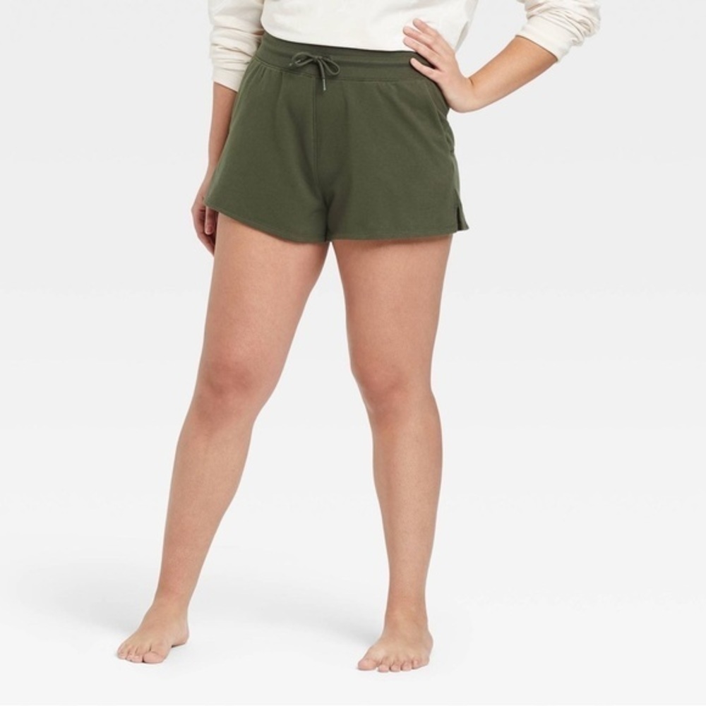 NWT French Terry Mid-Rise Short Olive Green - Picture 2 of 7